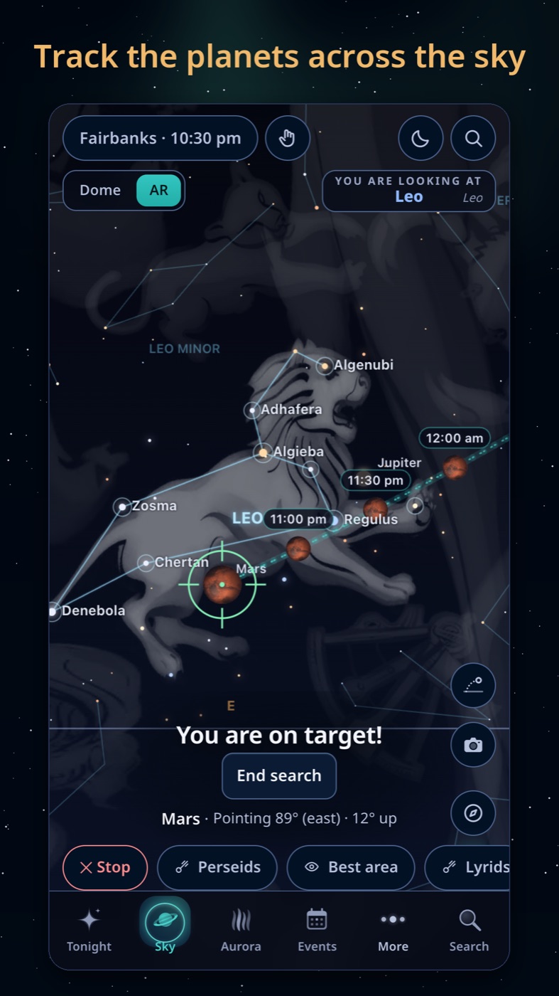 Sky map focused on Mars